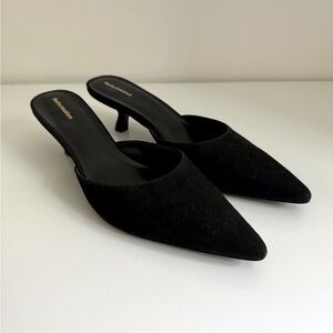Reformation Black Suede Wilda Kitten Mules - New, Never Worn